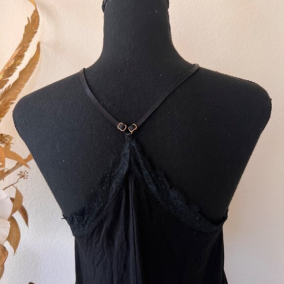 Y2K Black Flowy Fitted Halter Mini Dress with Lace Trim S - Picture 4 of 8